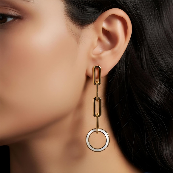 🆕Minimalist Geometric Chain Drop Earrings 18K Gold Plated Stainless Steel - Picture 3 of 13
